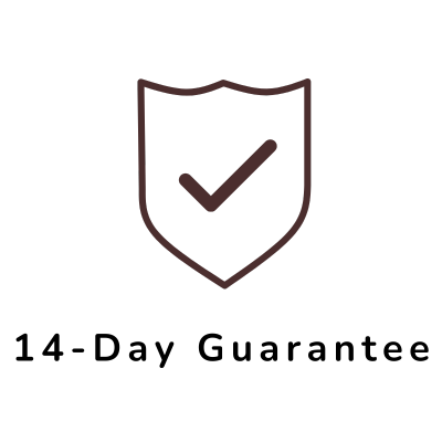 14-day money back guarantee shield icon - risk-free activewear purchase