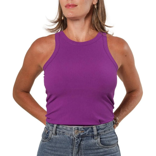 High-Neck Ribbed - Fuchsia