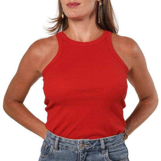 High-Neck Ribbed - Tomate